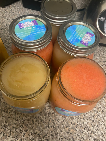 Seamoss Gel infused with Elderberries (immune boosting), Ashwagandha (manage stress, & Lions Mane (focus)