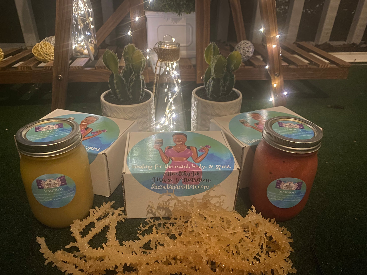 Seamoss Gel infused with Elderberries (immune boosting), Ashwagandha (manage stress, & Lions Mane (focus)